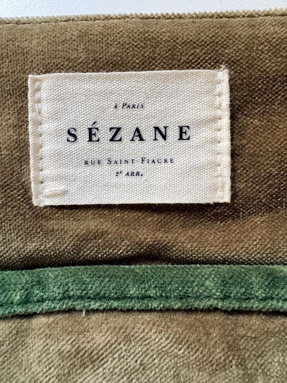 Sézane Olive Green Velvet Zippered Pouch